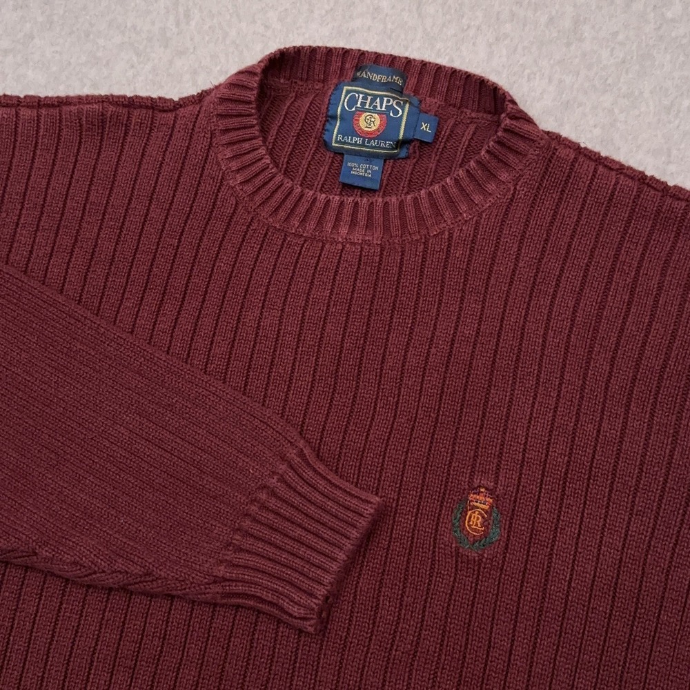 Chaps Ralph Lauren Hand Framed‎ Ribbed Knit Sweater Men's XL Red Heavyweight